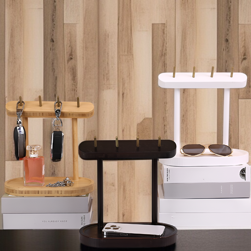 キースタンド 木製 キーフック 鍵置き 時計掛け カードホルダー ジュエリースタンド アクセサリースタンド 小物収納 玄関キー収納 携帯電話収納 コイン収納 木製 見せる収納