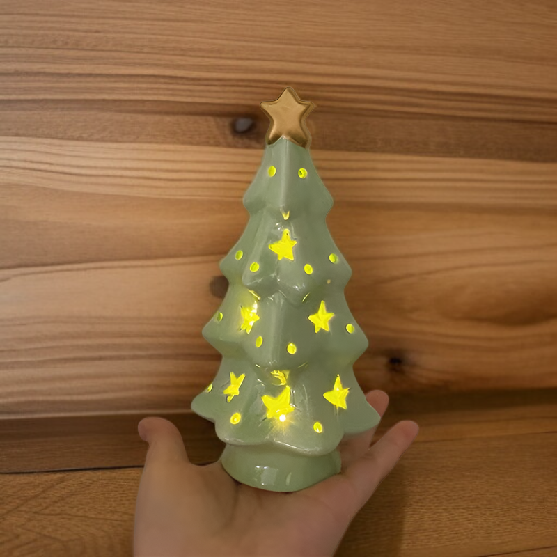 ミニデスクトップクリスマスツリーの飾り小さなクリスマスツリーセラミック光るクリスマスツリー内蔵LEDライトシンプルな北欧クリスマス雰囲気の装飾カップル友達子供クリスマスプレゼント