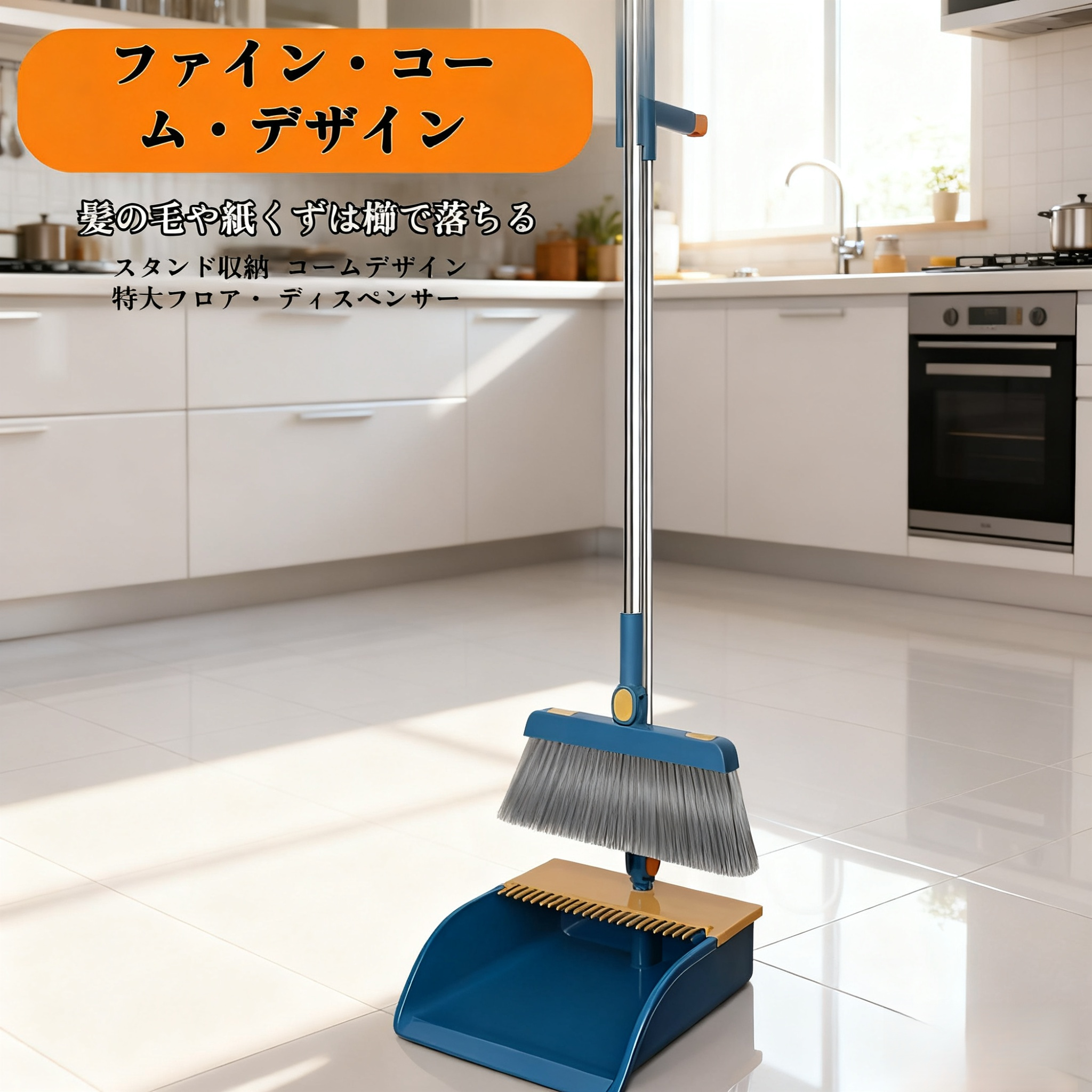 柔らかい毛のほうきとちりとりセット 掃除用