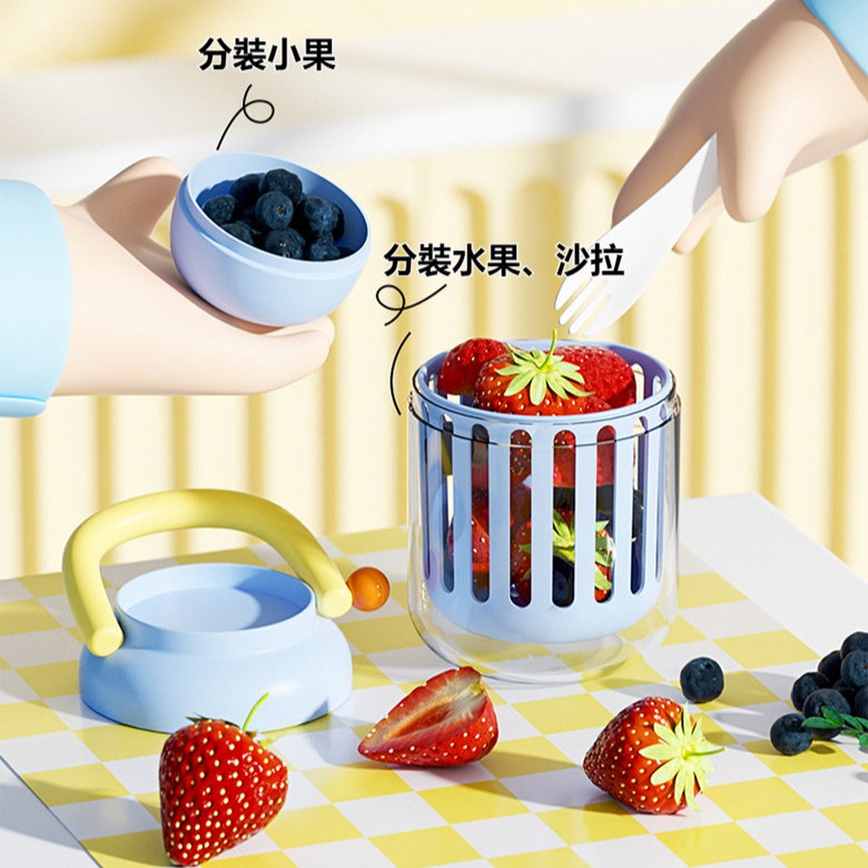 便攜式大容量雙層瀝水沙拉杯