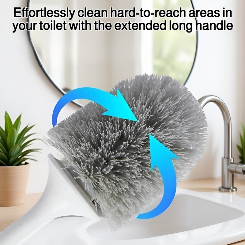 Long-handled push-button toilet brush