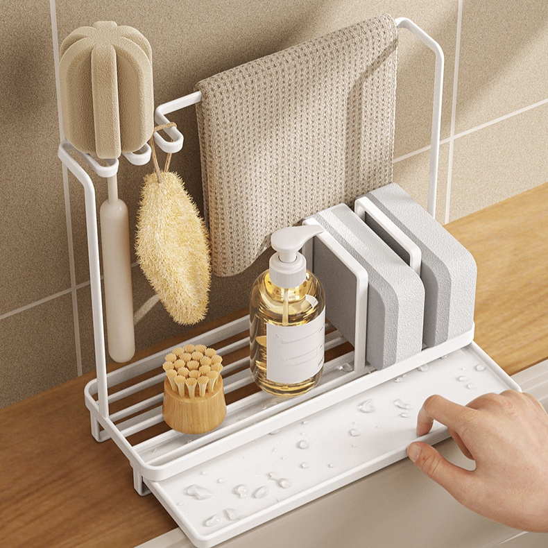 キッチンシンク専用収納ラック 水切りラック スポンジ・ふきんホルダー