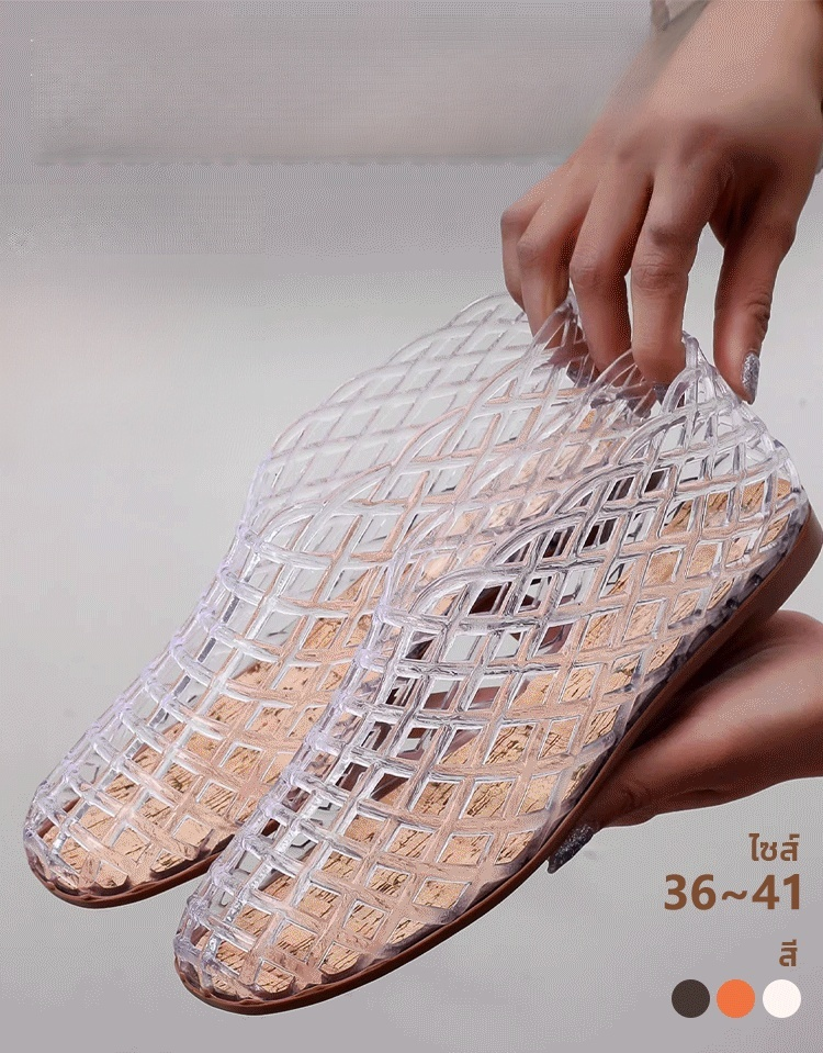 รองเท้าเจลลี่คริสตัลแบบกลวงระบายอากาศ