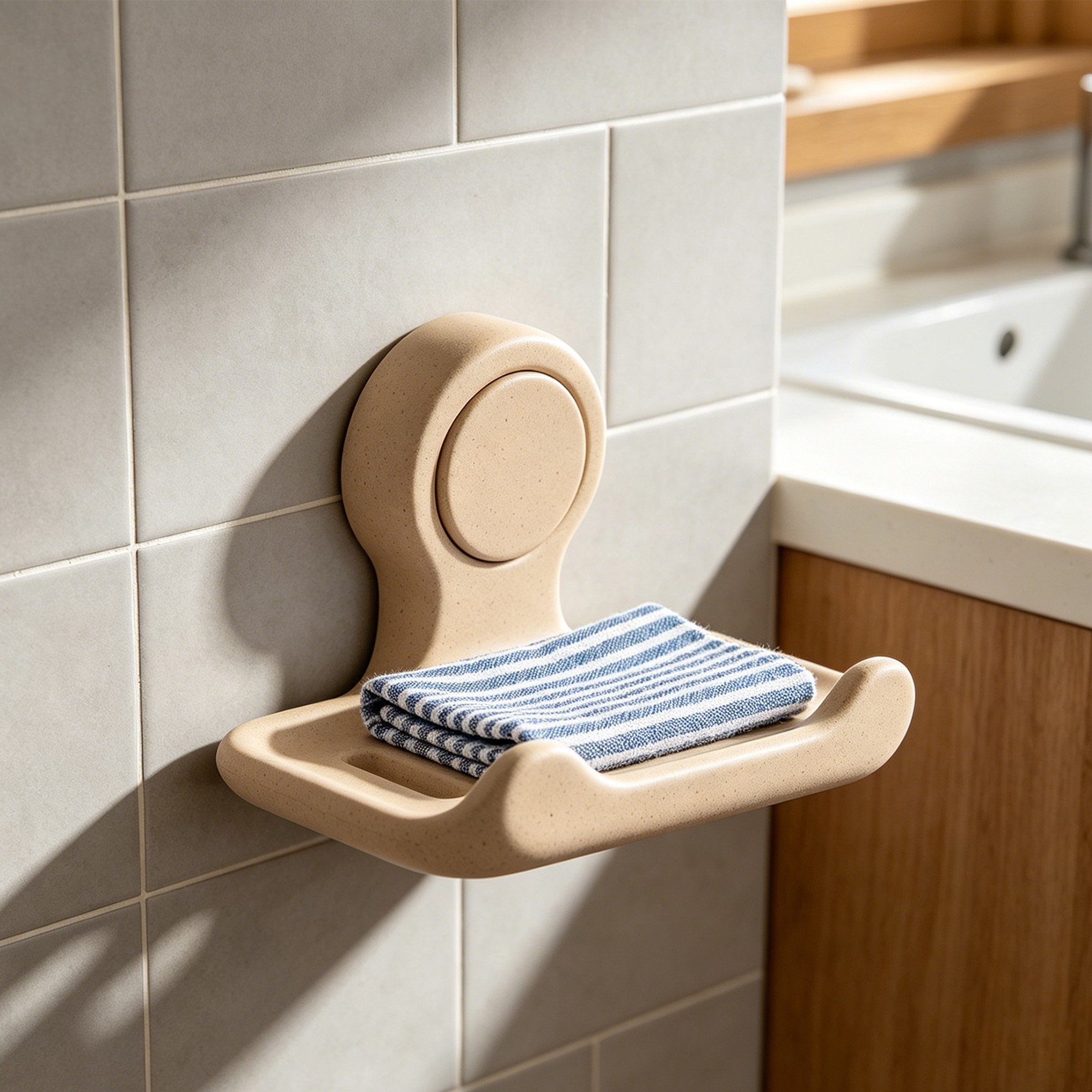 Étagère de rangement multifonctionnelle installée dans une salle de bain moderne