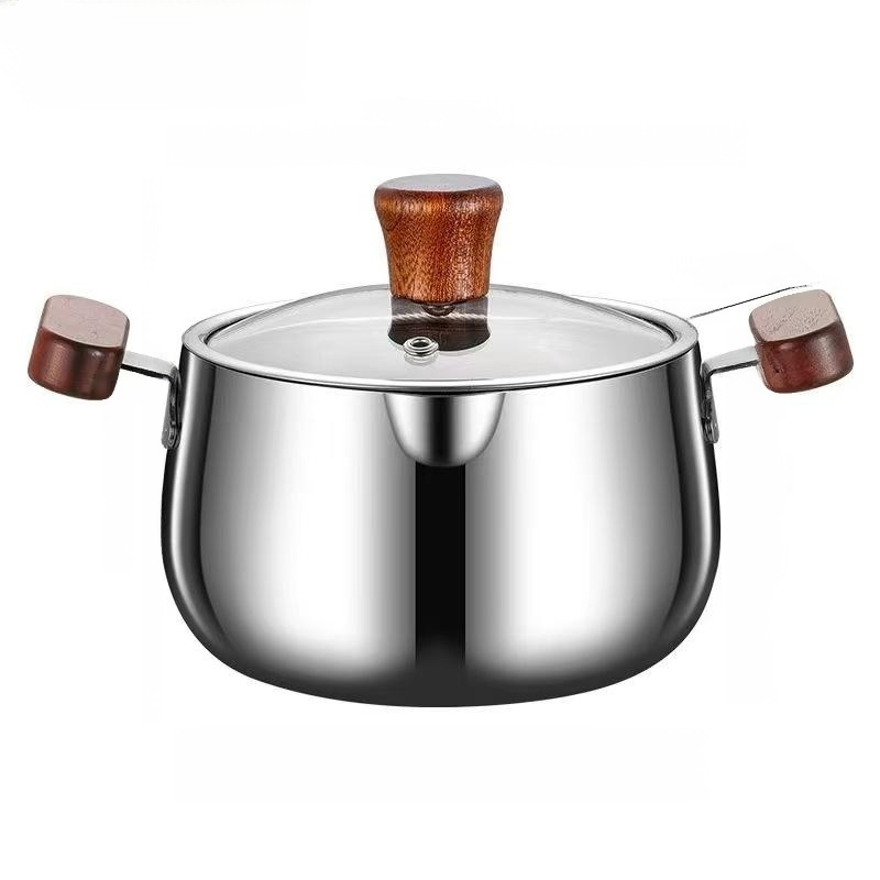 หม้อนมขนาดเล็กสามชั้นสำหรับเด็ก ไม่ติดกระทะ หม้อสำหรับต้มบะหมี่เด็ก