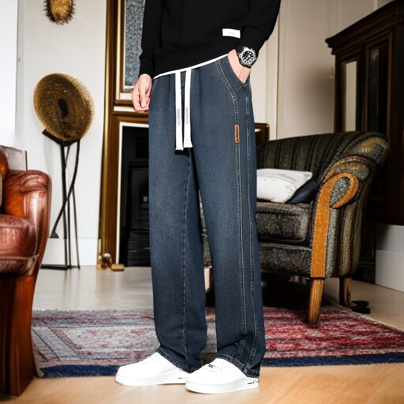 아메리칸 와이드 일자 청바지 봄 날씬해 보이는 와이드 청바지 캐주얼 노라인 청바지 남 와이드 일자 청바지