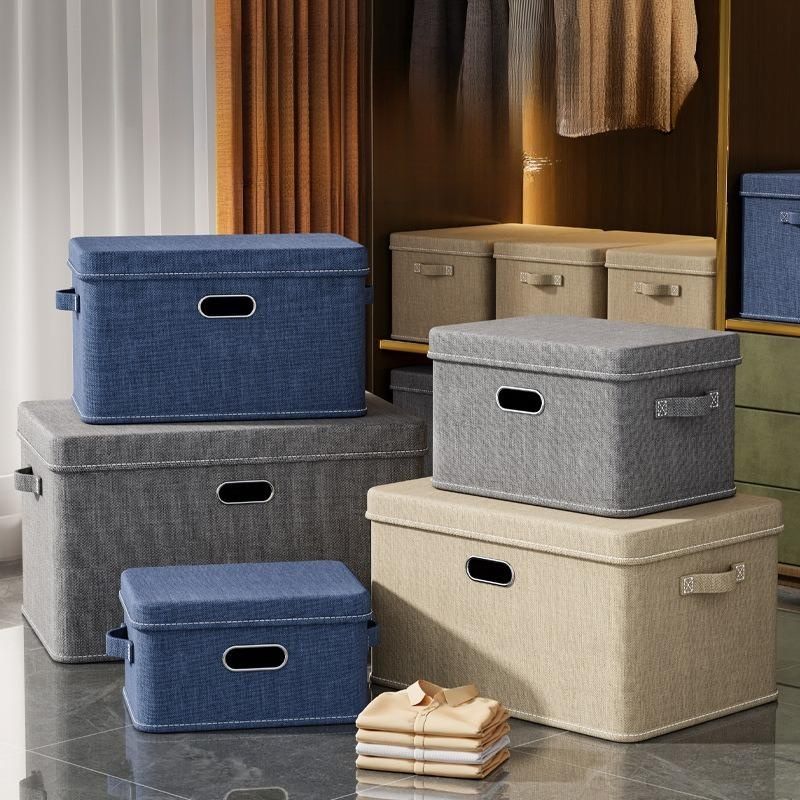 帶蓋棉麻收納箱超大容量可摺疊整理盒