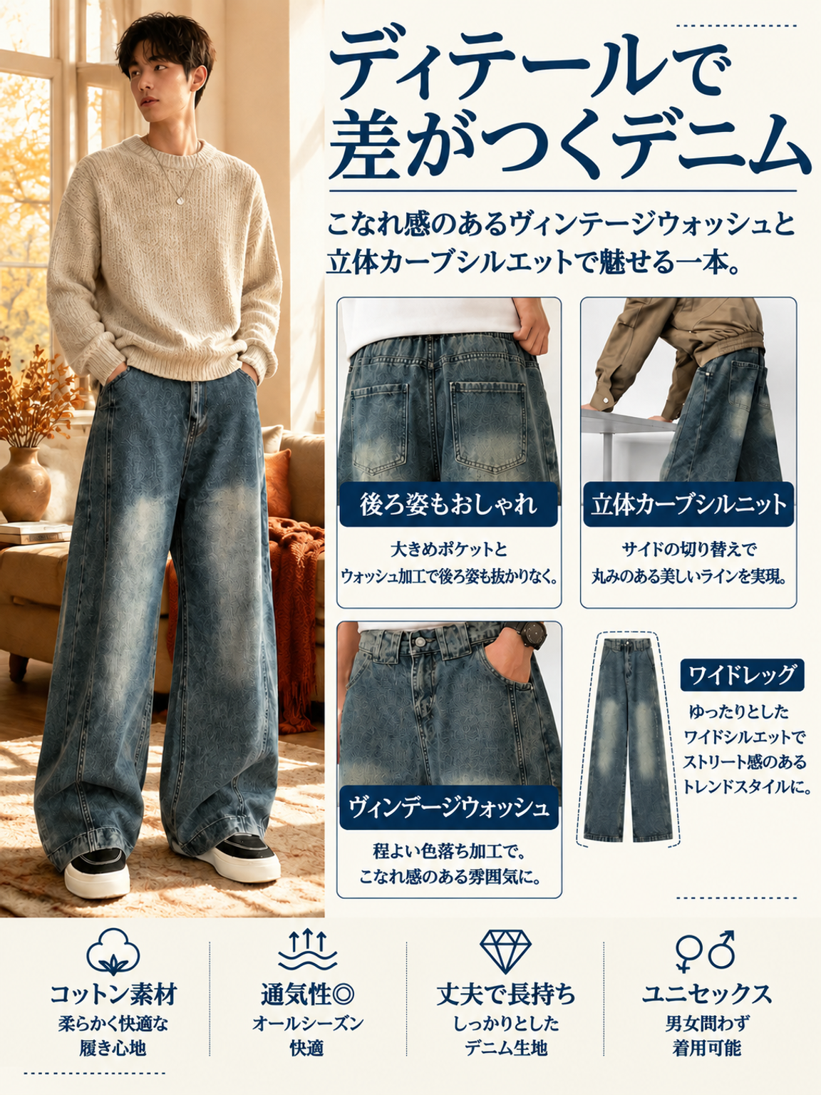 【倉敷・児島】ヴィンテージ風美脚シルエットカーブジーンズ