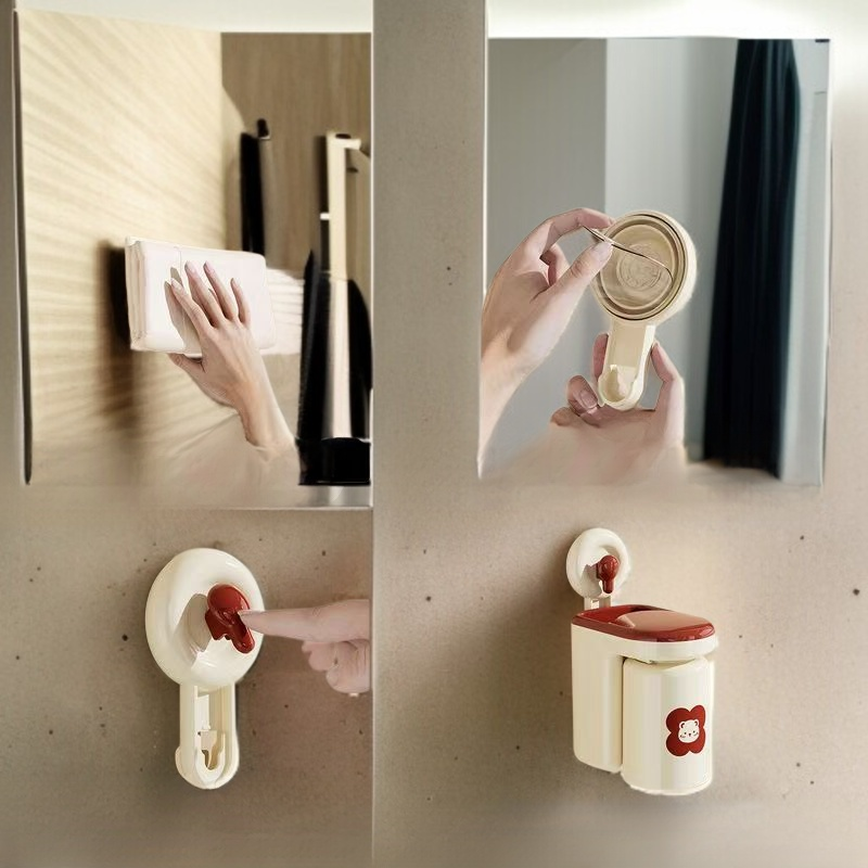 펀치패드 칫솔 컵걸이 플라워 거꾸로 걸이 수납선반 물빠짐 양치컵 수납컵걸이