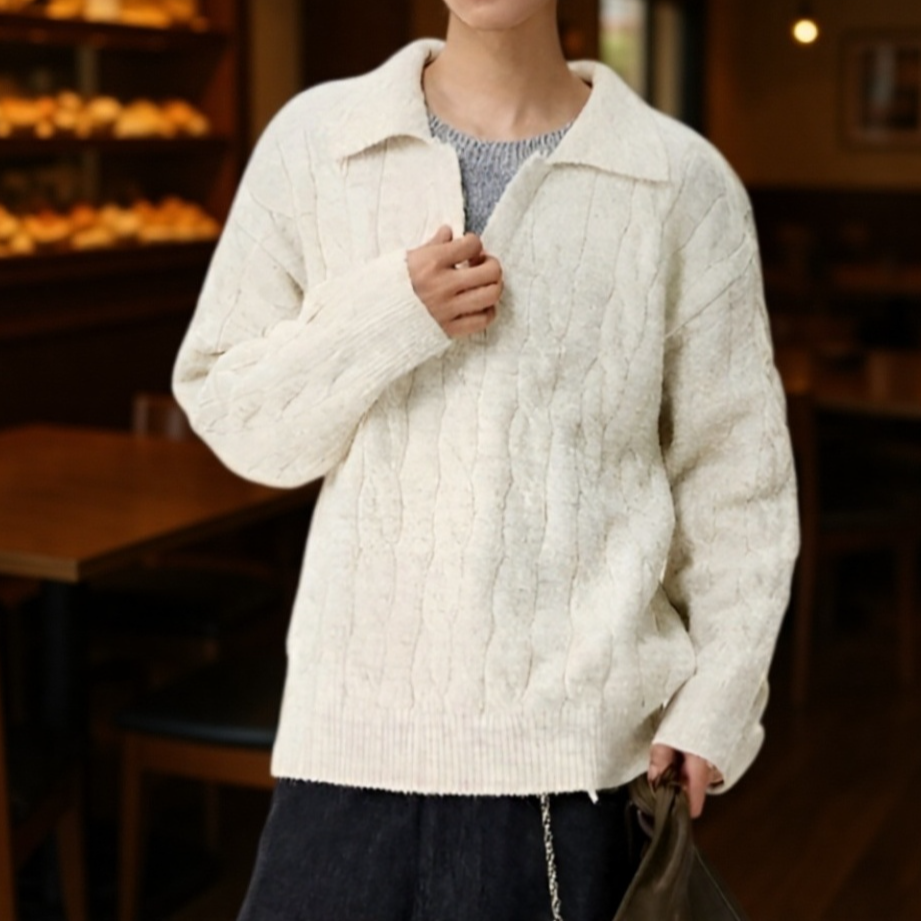 オーバーサイズ厚手Vネックセーター ユニセックス 秋冬ファッション