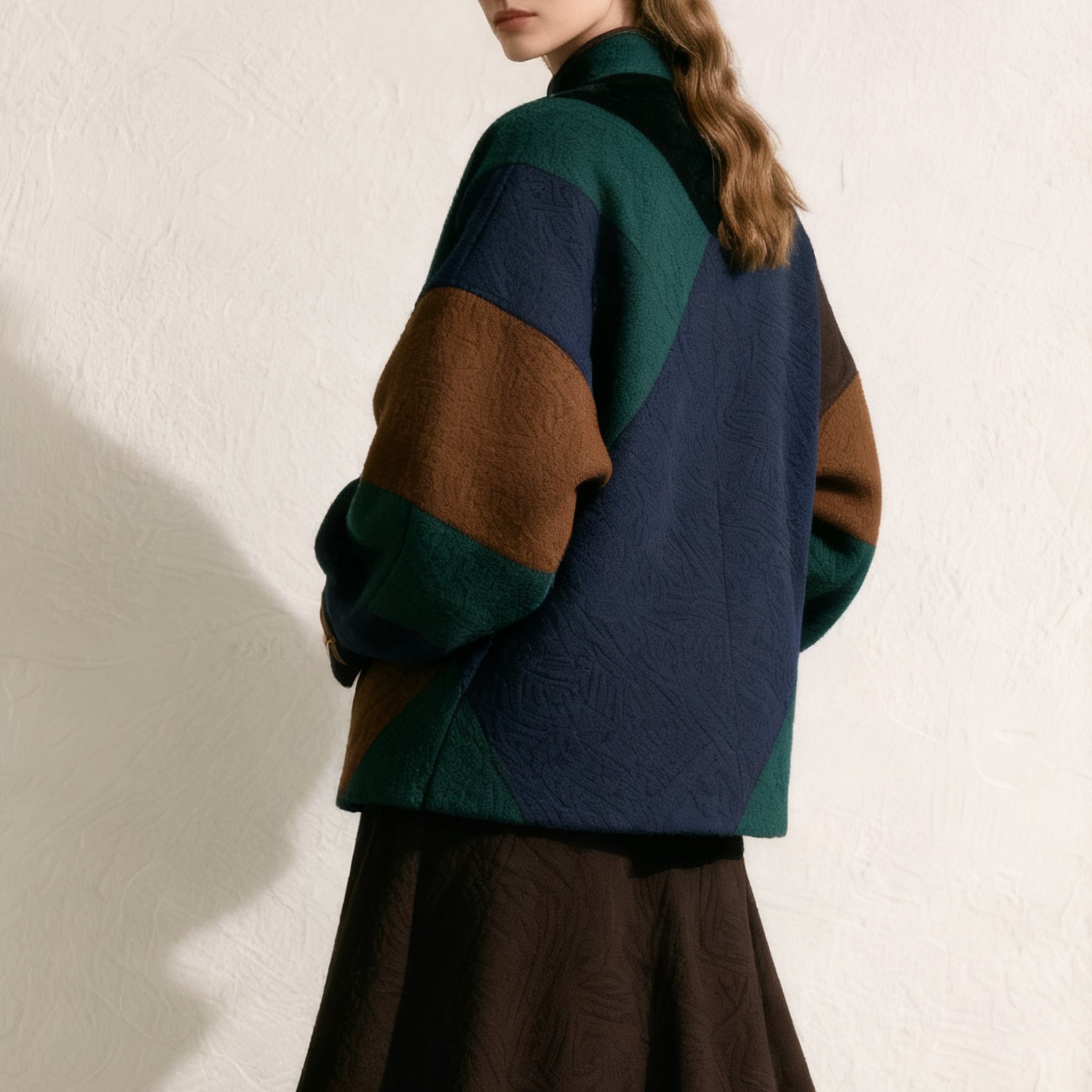 모델 착용 심플한 다크톤 자켓