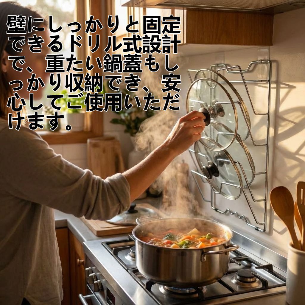 ドリル固定式 壁掛け用鍋蓋ラック