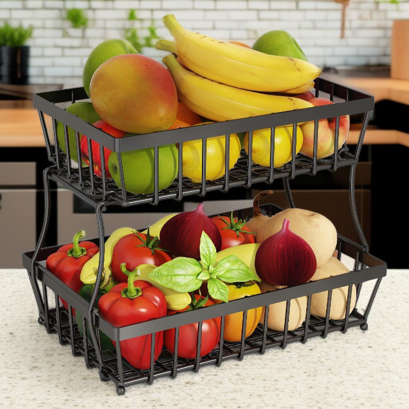 주방용 탈부착 및 설치가 간편한 이중 단조 철제 과일 바구니
