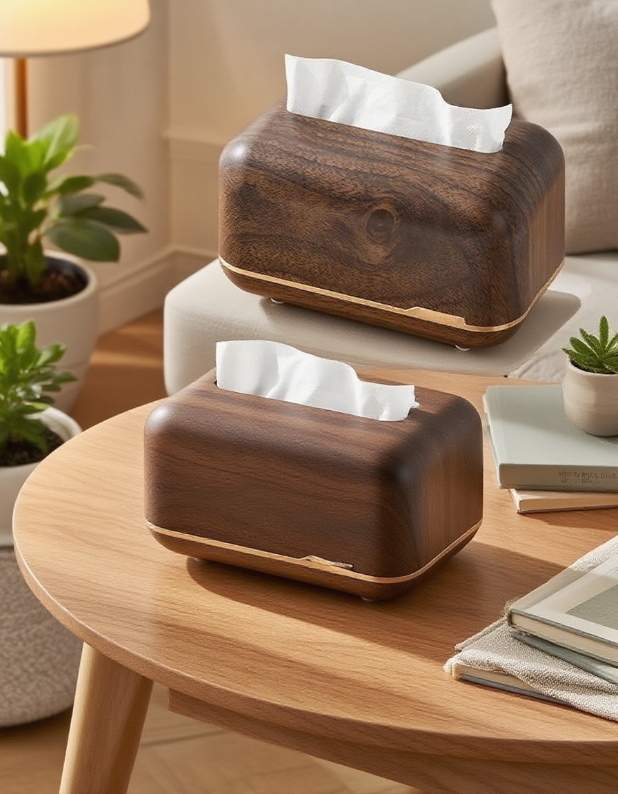 사무실 탁상 위 호두나무 종이 뽑기 상자