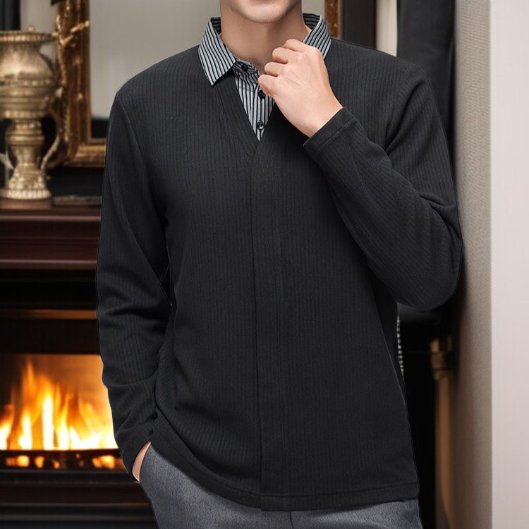남자 루즈핏 맨투맨 데일리 통근 니트 긴팔 휴가 투피스 스트라이프 맨투맨 루즈핏 긴팔 니트 탑