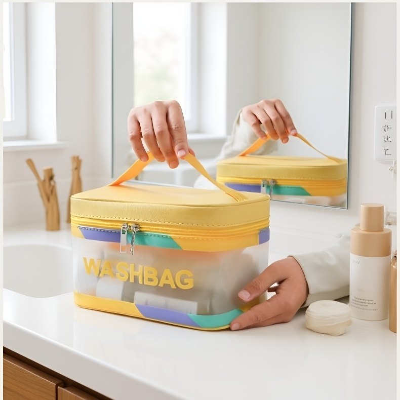 방수 대용량 투명 토트백 건습 분리 방수 세면 가방 스크럽 워시 핸드 클리어 파우치