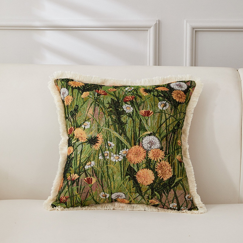 Coussin décoratif rétro en coton et lin