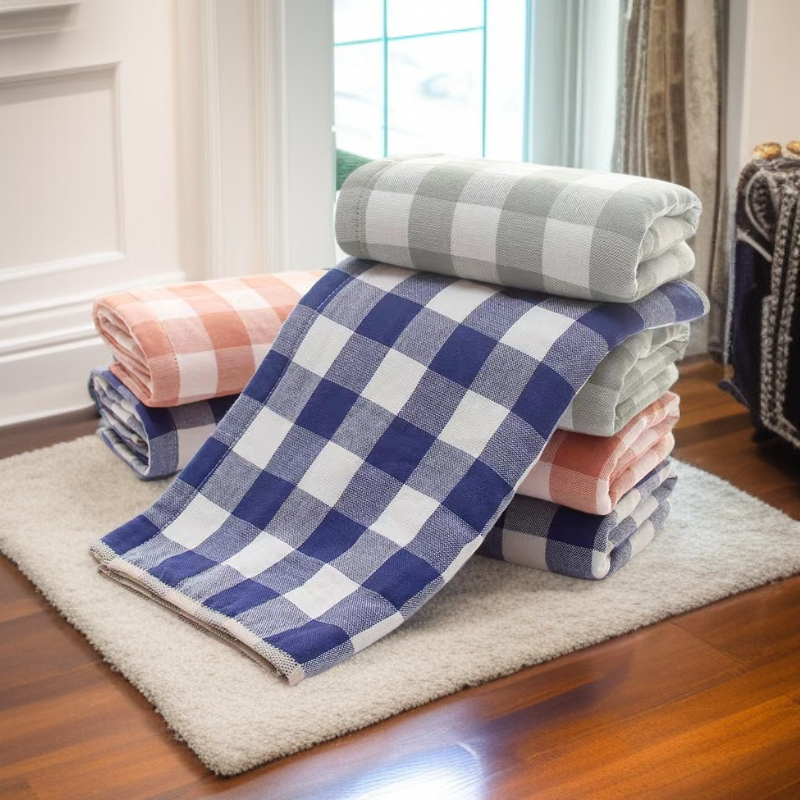 순면 일본풍 거즈 체크 성인 세안타월