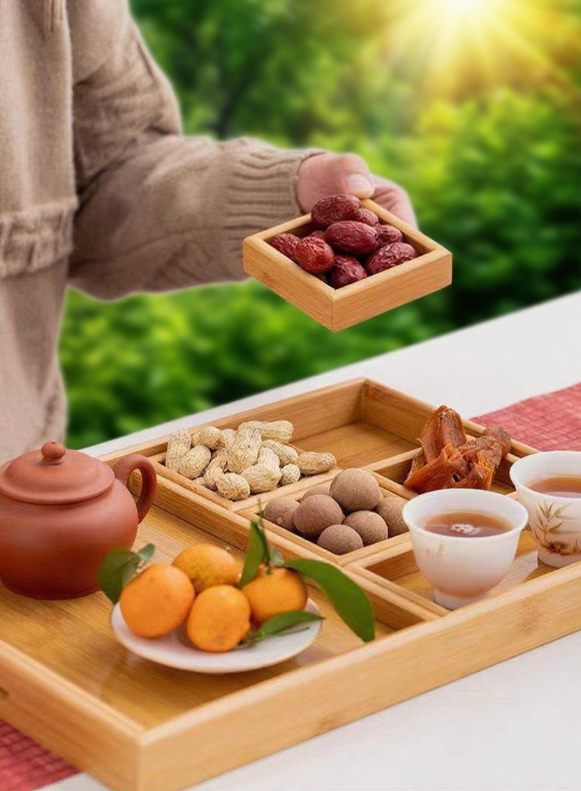 대나무 칸막이 말린 과일 상자 트레이 전체 모습