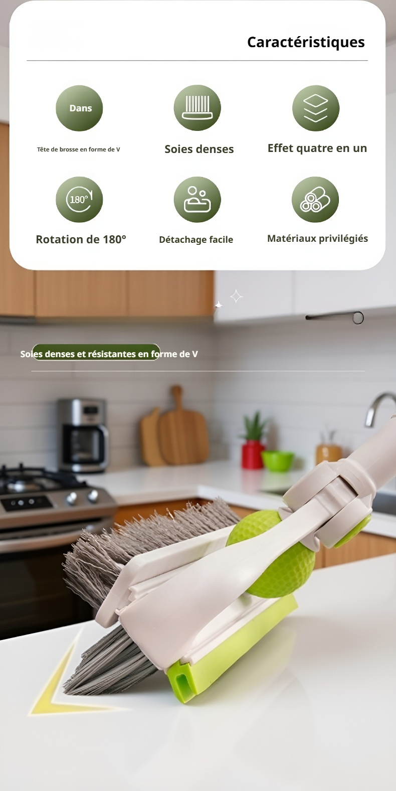 Brosse flexible pour nettoyage de sols et toilettes