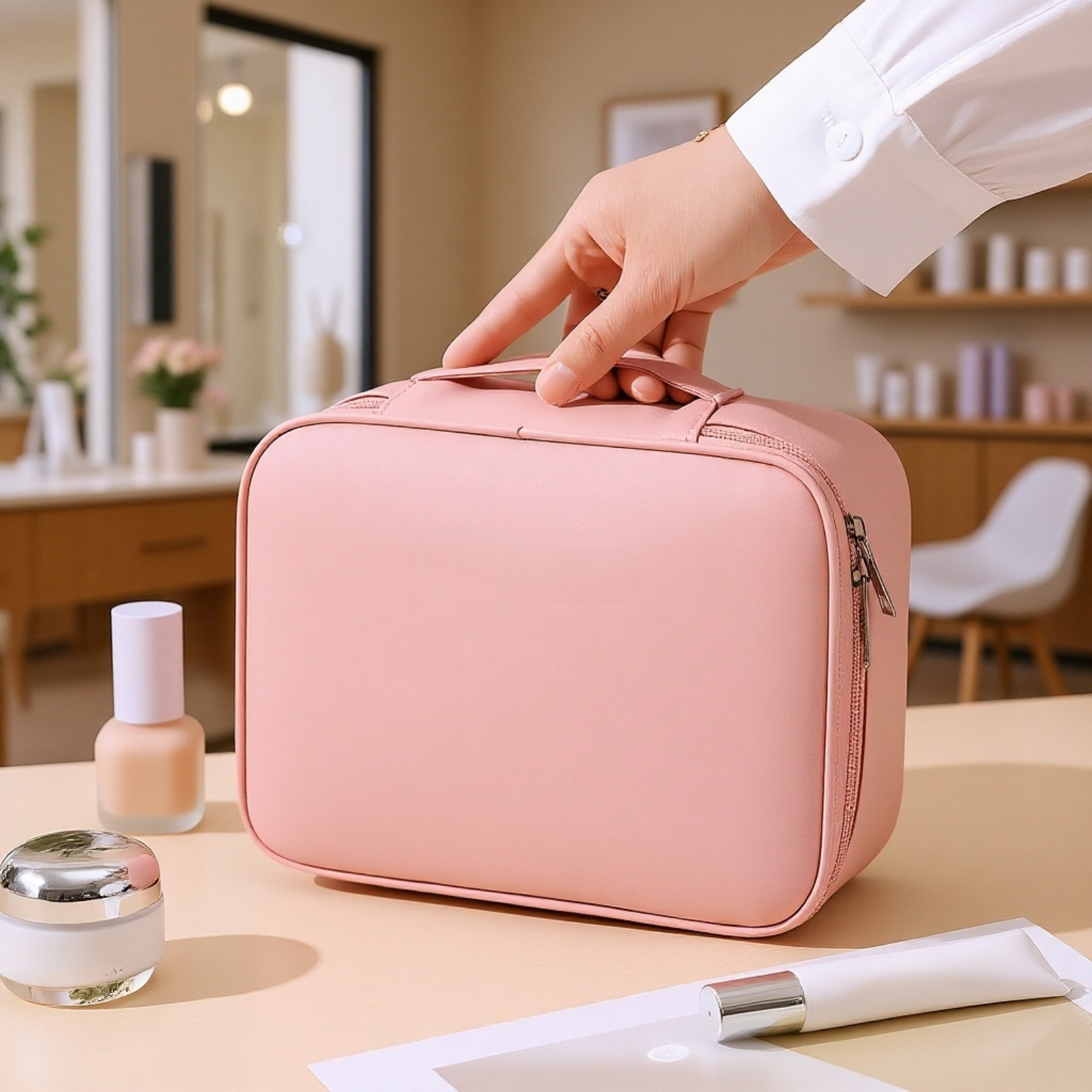 Spacious cosmetic organizer with adjustable dividers