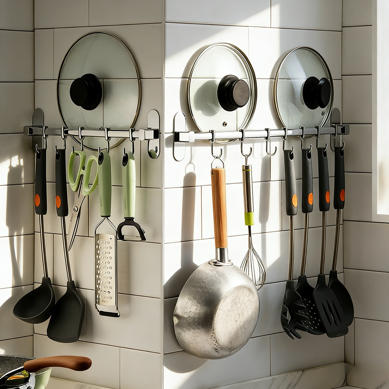 Wielofunkcyjny stalowy wieszak bez wiercenia do kuchni i łazienki