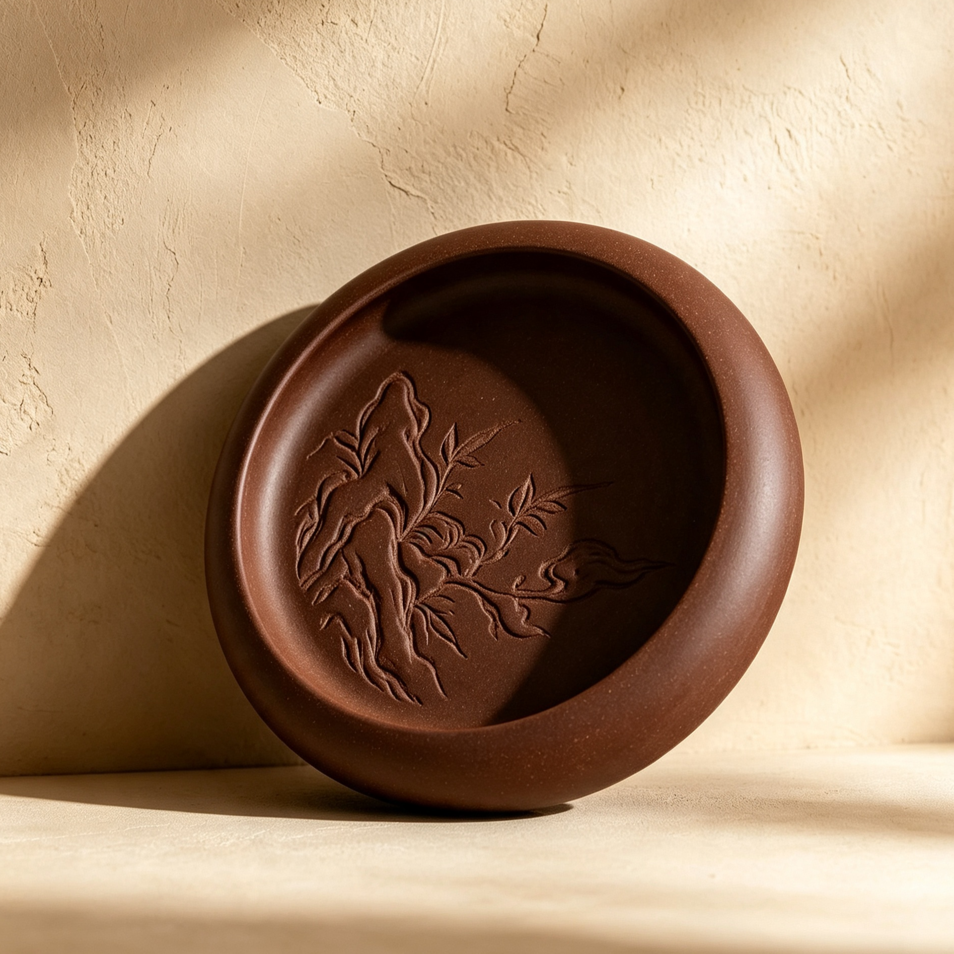 Hand-carved Zisha (purple clay) tea trays (5 pieces)