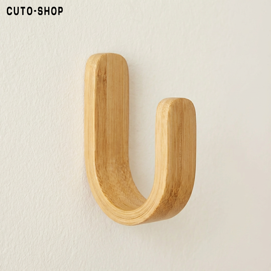 Gancho de bambú para toallas de baño montado en pared