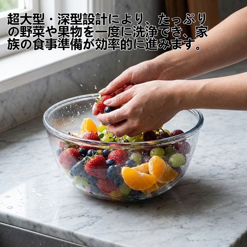 家庭用野菜洗い用 超大型・深型 透明ガラスボウル