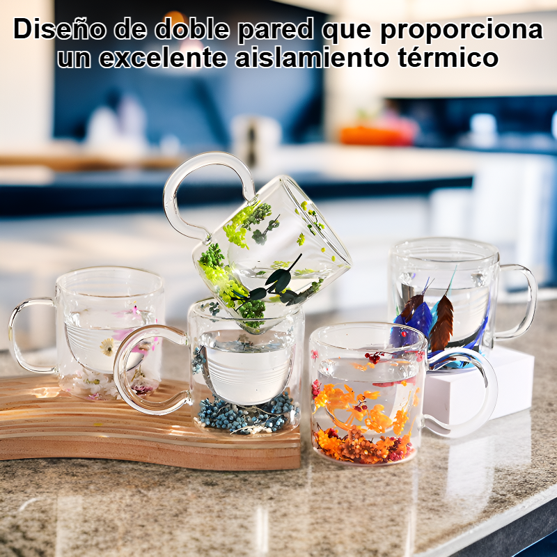 Vaso de vidrio de doble pared para flores secas, vaso de vidrio transparente de borosilicato alto