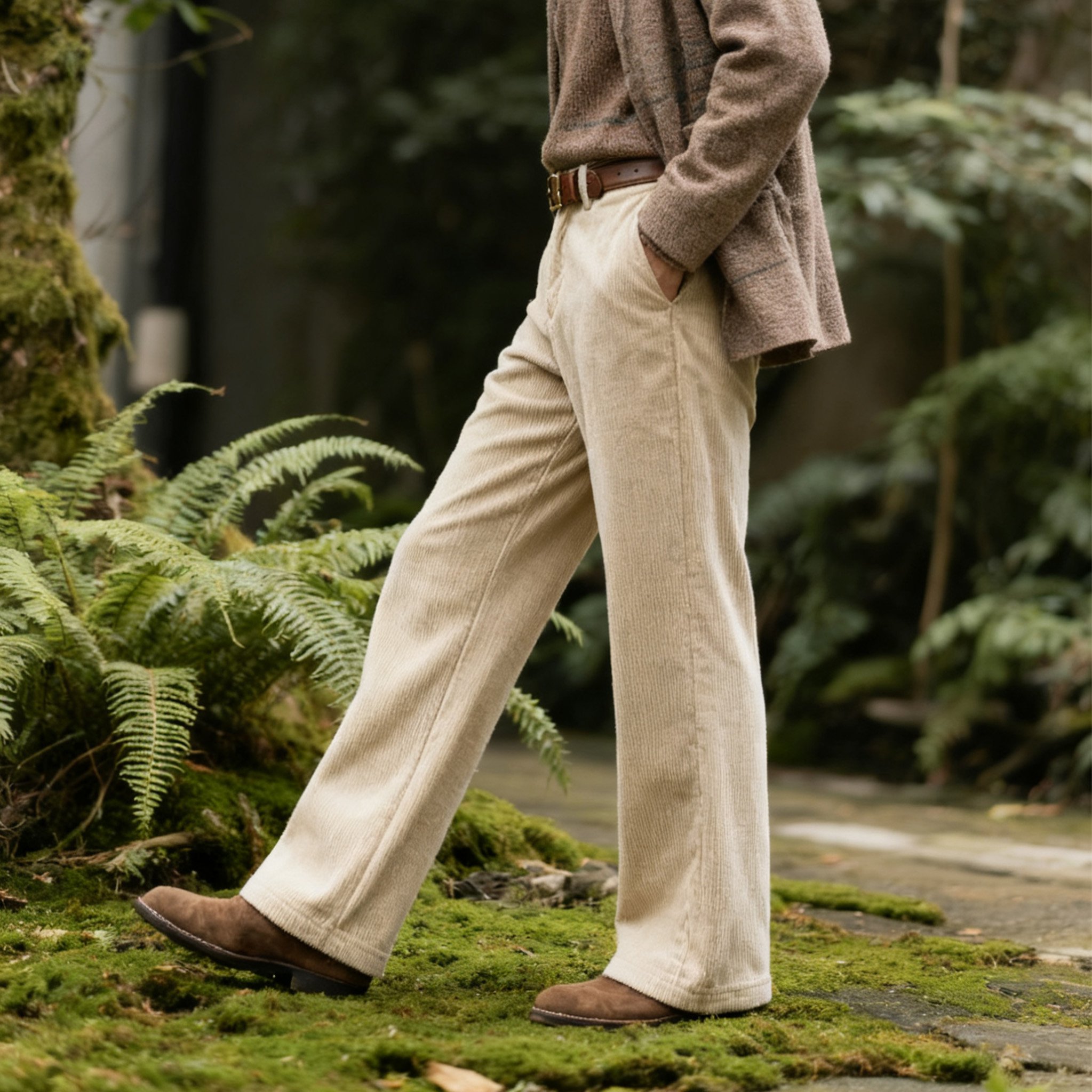 남성용 빈티지 베이지 코듀로이 팬츠