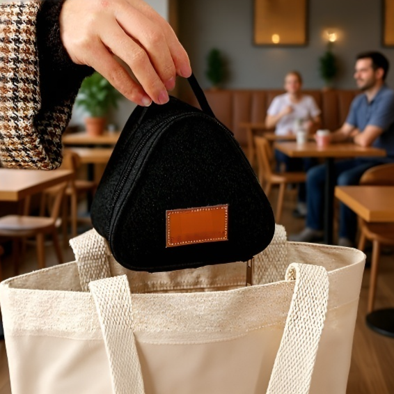 작고 휴대하기 편리한 삼각형 모양의 보온 도시락 가방