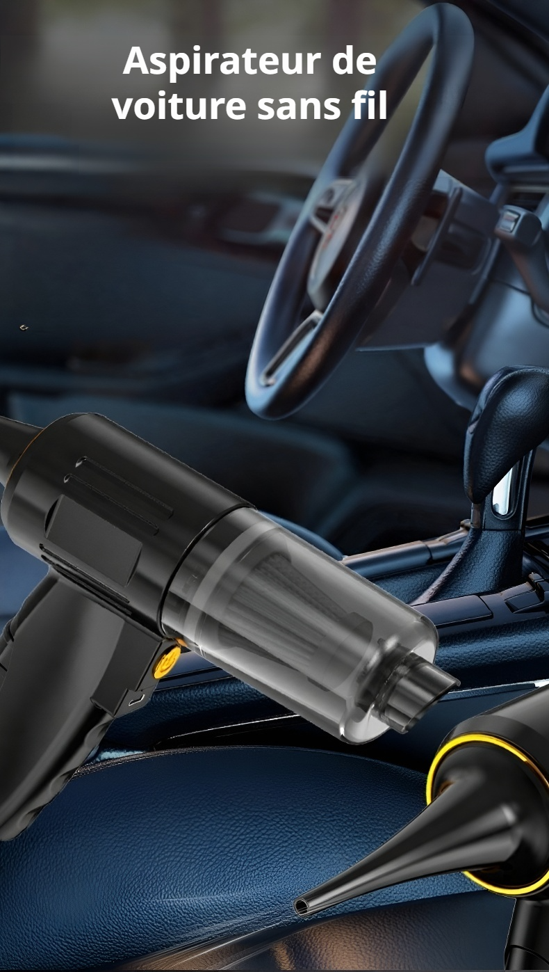 Aspirateur de voiture sans fil portable à main en utilisation