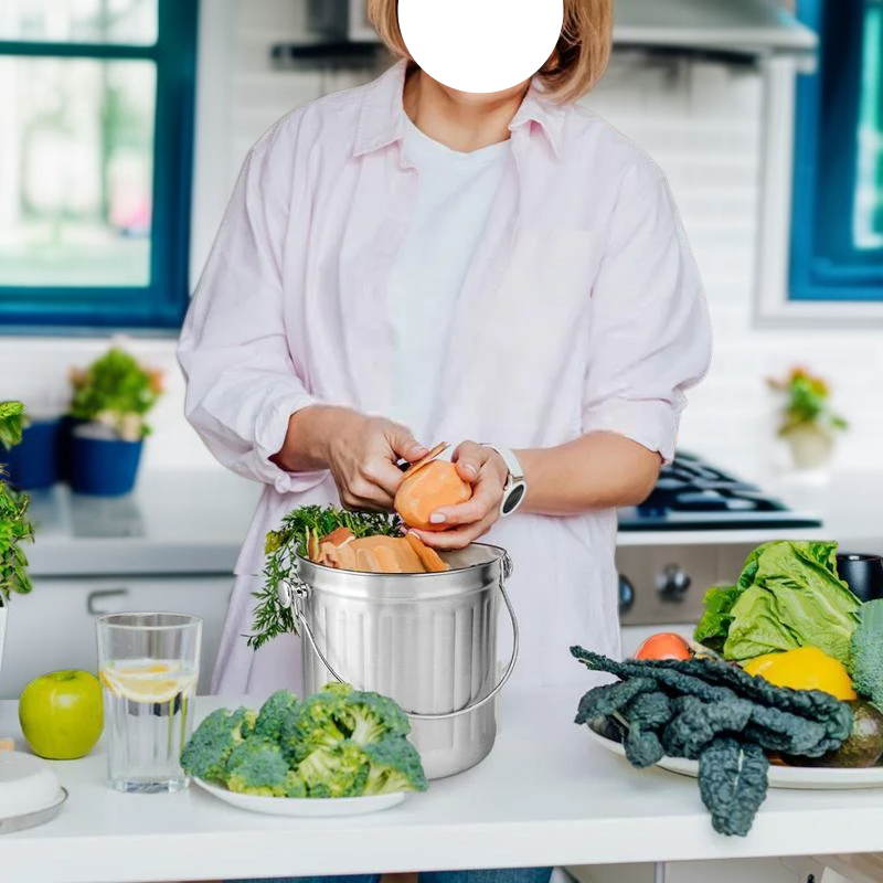 Nerezový odpadkový koš na zpracování kuchyňského odpadu s víkem – kuchyňský kompostér