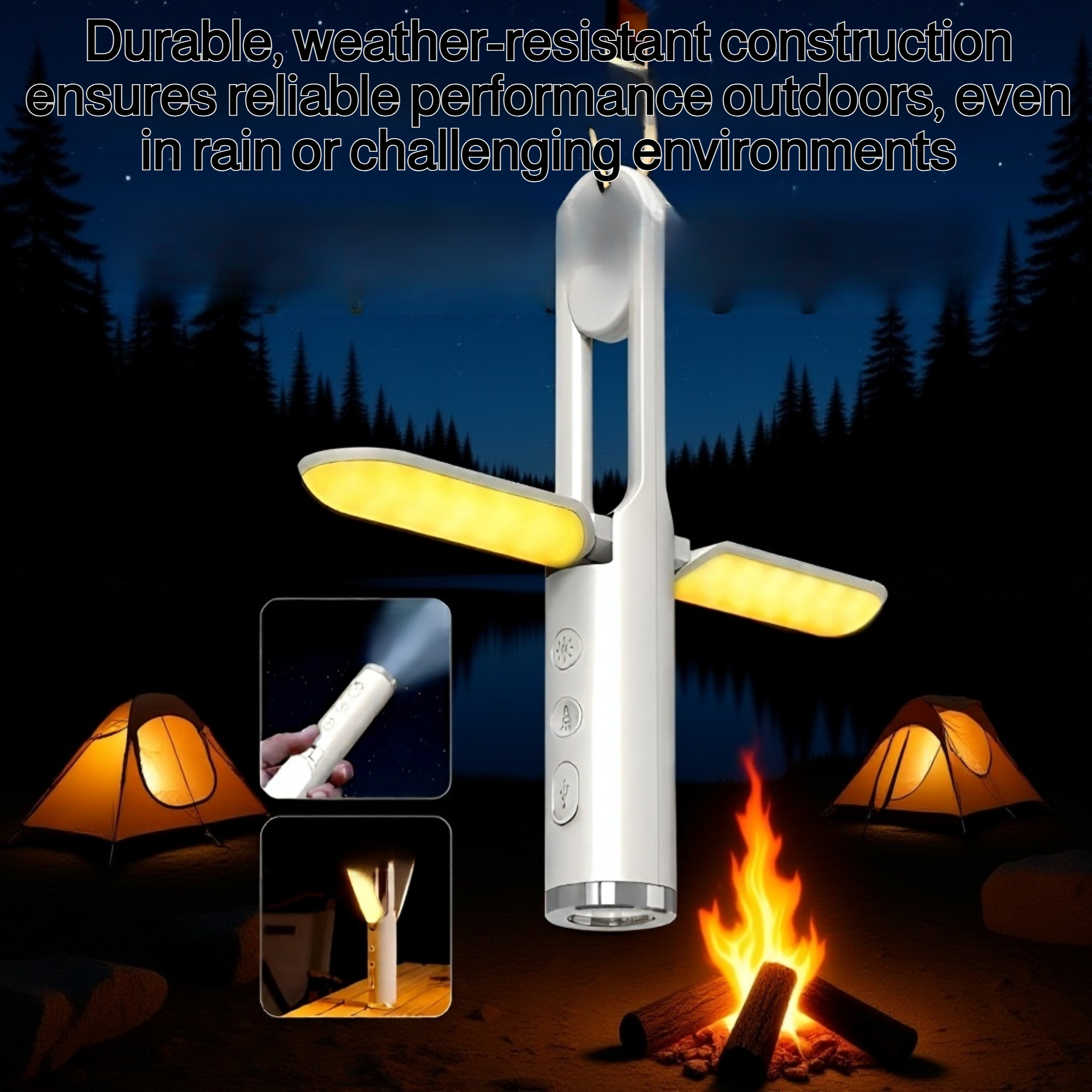 Foldable Outdoor Camping Lantern in use at a campsite
