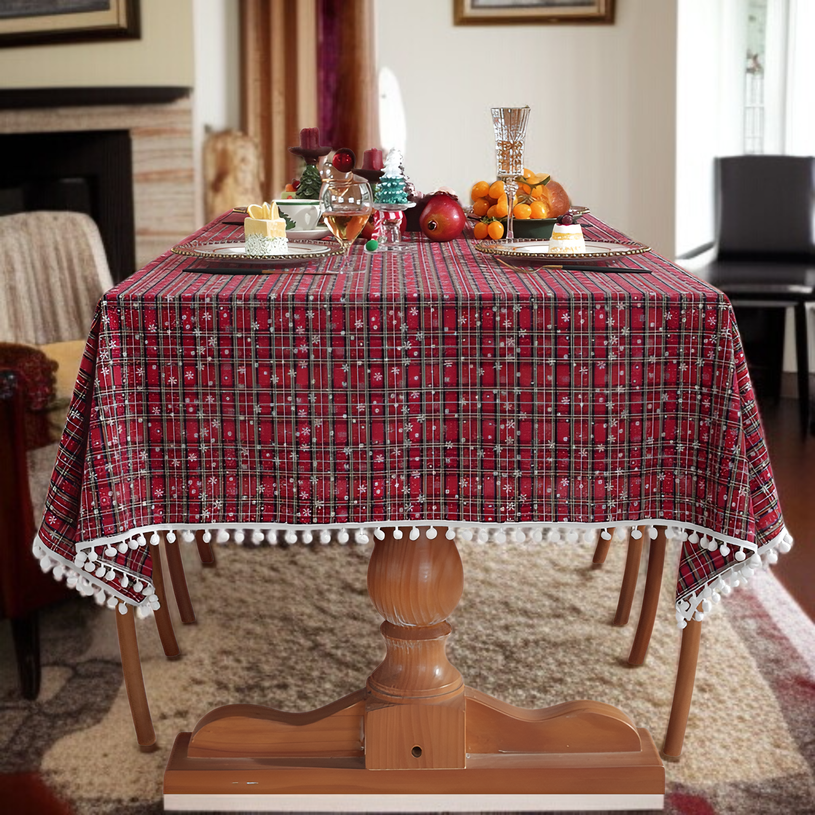 폴리에스터 크리스마스 장식 수술 식탁보