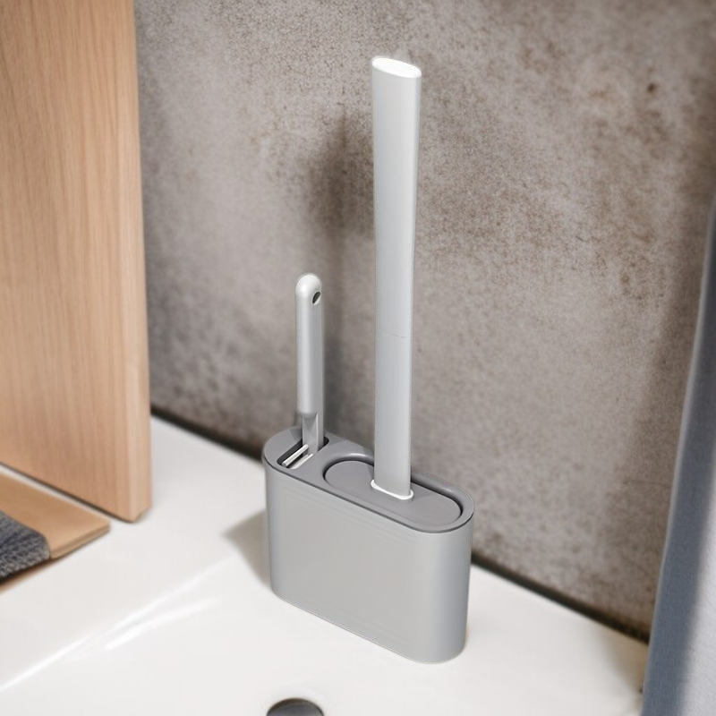 Wall mounted toilet brush set with two brush heads and holder