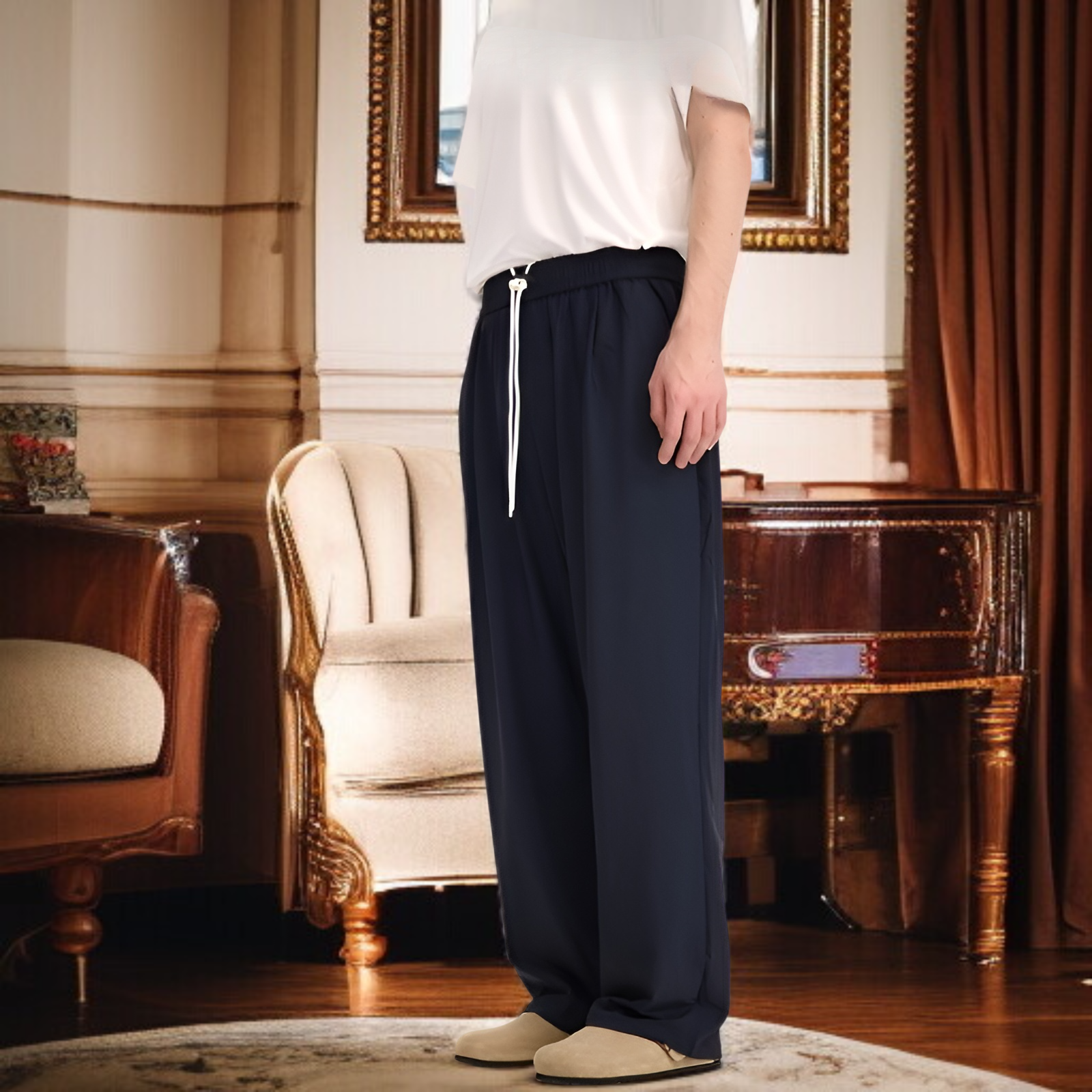 チェック柄速乾空調パンツ高弾性クールパンツゆったりスポーツカジュアルストレートパンツ男女兼用2025春夏新作パンツ