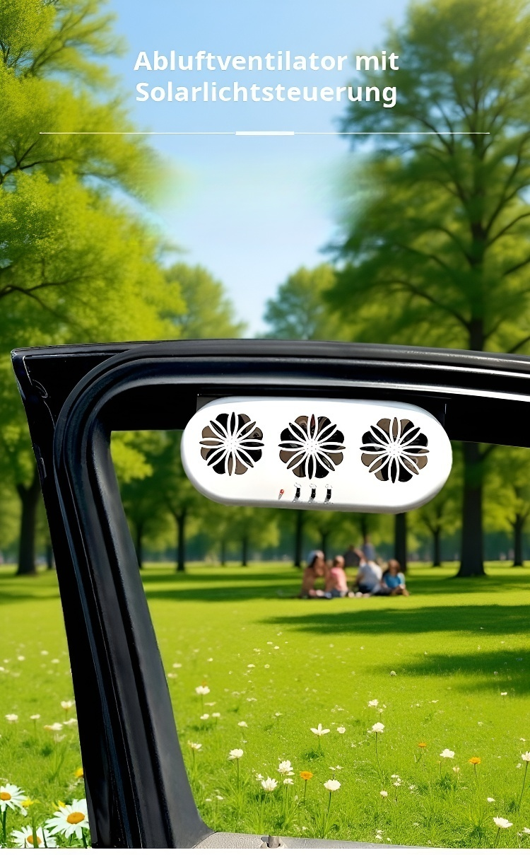 Solarbetriebener Auto-Lüfter auf dem Autofenster installiert