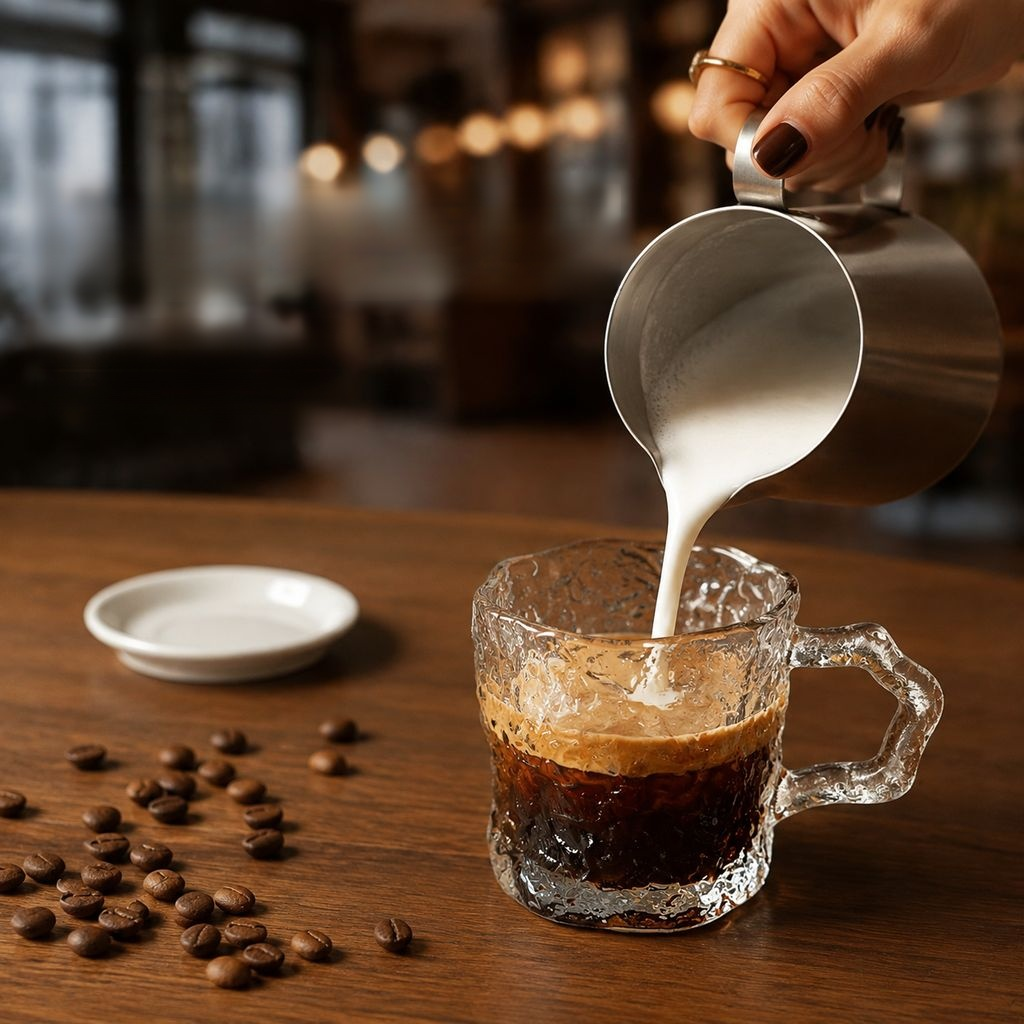 Taza de café de vidrio con asa