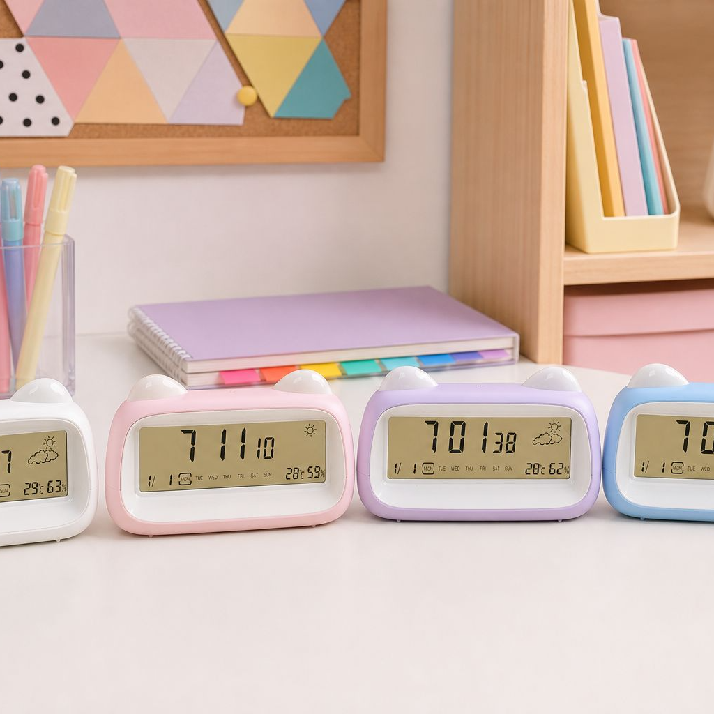 Rechargeable Cute Cat Alarm Clock for Kids with Luminous and Snooze