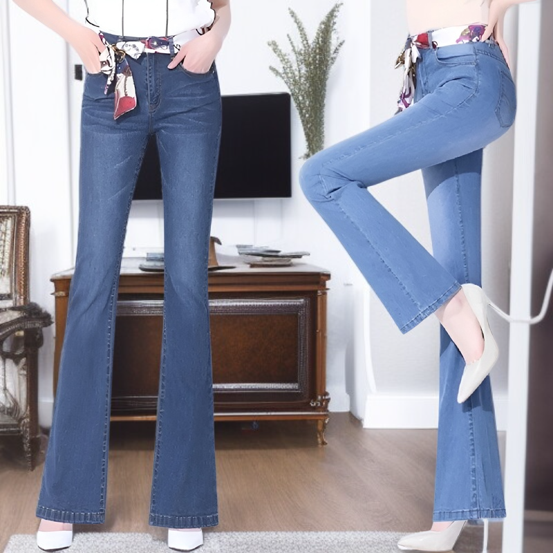 여자 와이드 하이웨스트 플레어 청바지