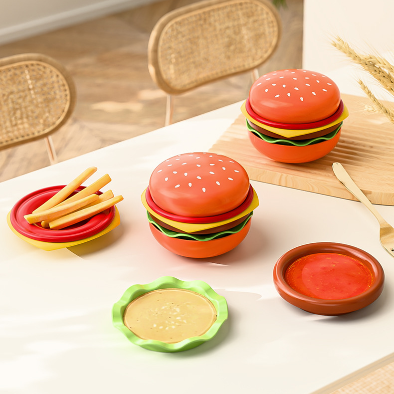 キュートなハンバーガー柄陶器皿＆ボウル＆ソース皿