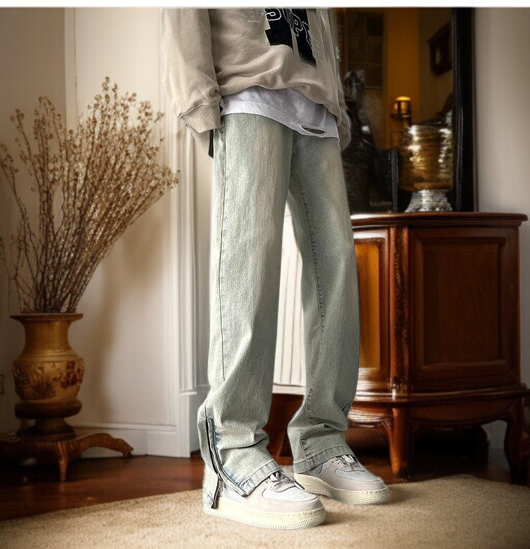 청바지 남자 일자핏 바지 부츠컷 지퍼 트임 워싱 데님 팬츠
