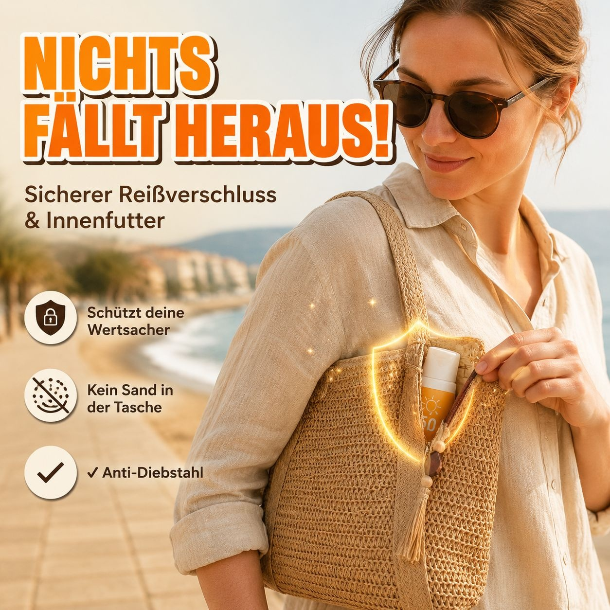 Hochwertige handgefertigte Strohtasche mit Quasten, große Kapazität
