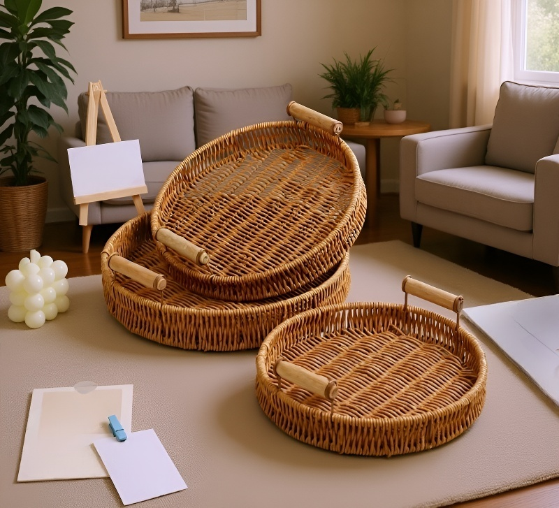 환경 친화적인 라탄 과일 접시 소품