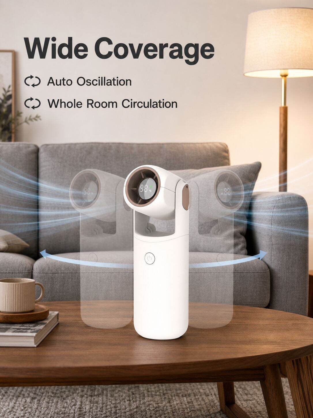 USB Rechargeable Oscillating Mini Fan, Portable Desktop High-power Electric Fan