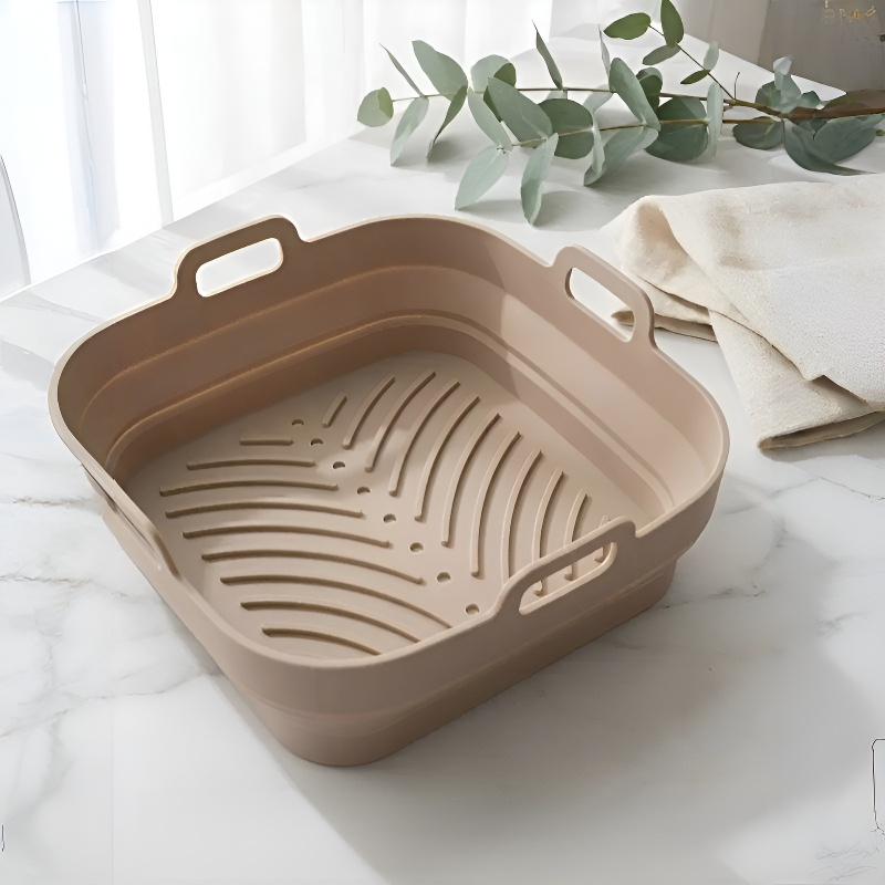 แผ่นรองซิลิโคนทรงสี่เหลี่ยมพับได้สำหรับหม้อทอดไร้น้ำมัน