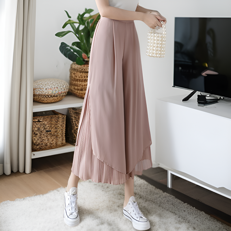 봄 여름 새로운 플리츠 쉬폰 벌룬 와이드 팬츠 캐주얼 9부 팬츠