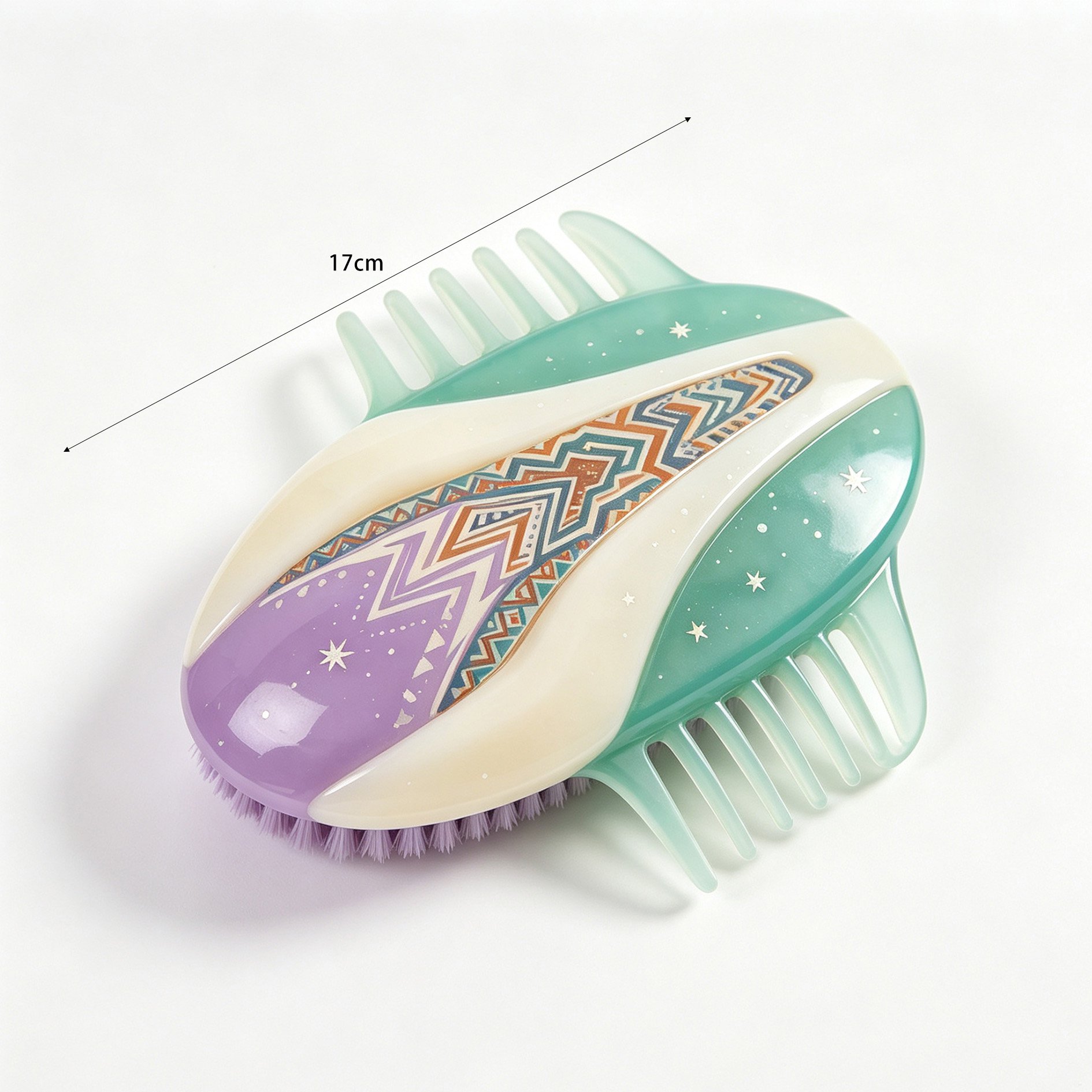 Detail view of the crystal teeth on the massage comb